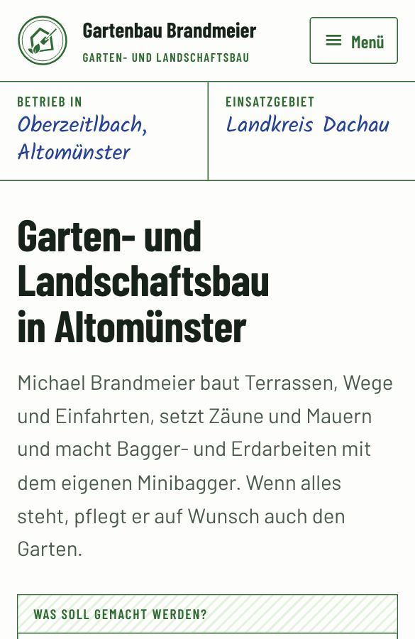 Website von Gartenbau Brandmeier auf dem Handy